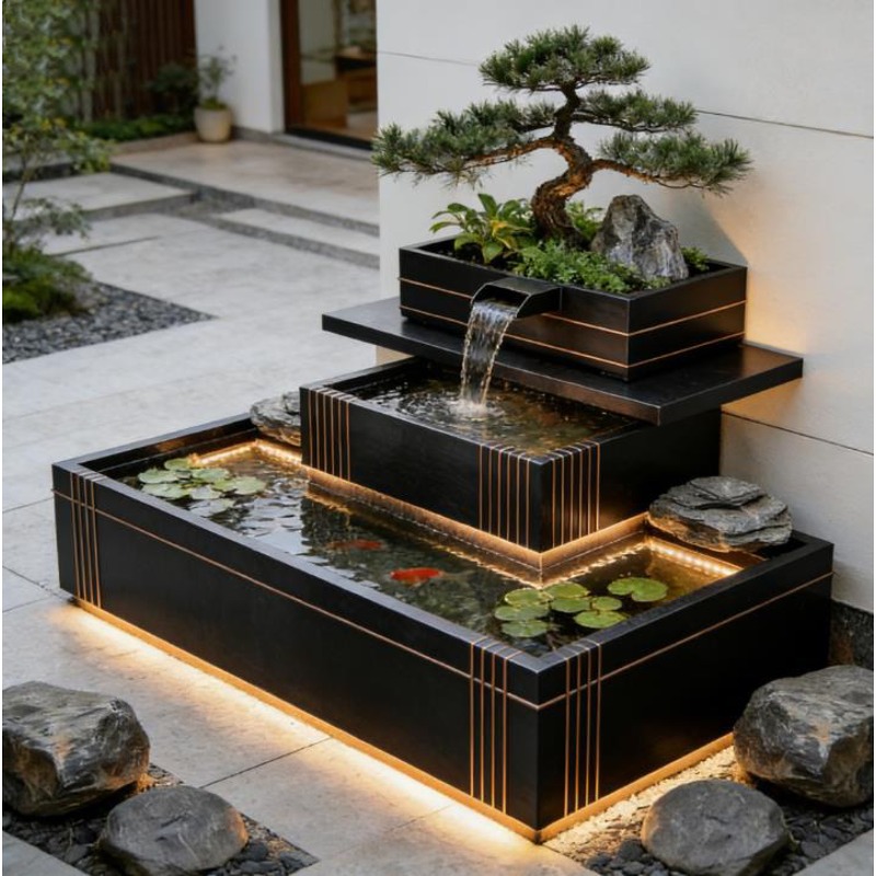 Stainless Steel Waterfall Feat - Bonsai Garden With Koi Pond review and price