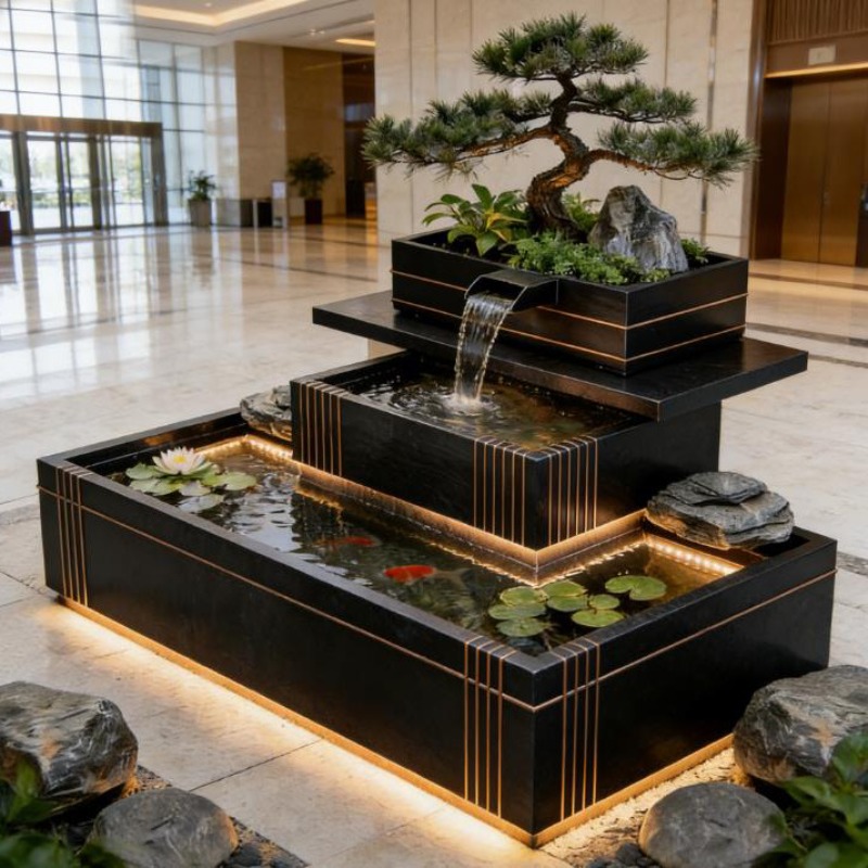 Stainless Steel Waterfall Feat - Bonsai Garden With Koi Pond review and price